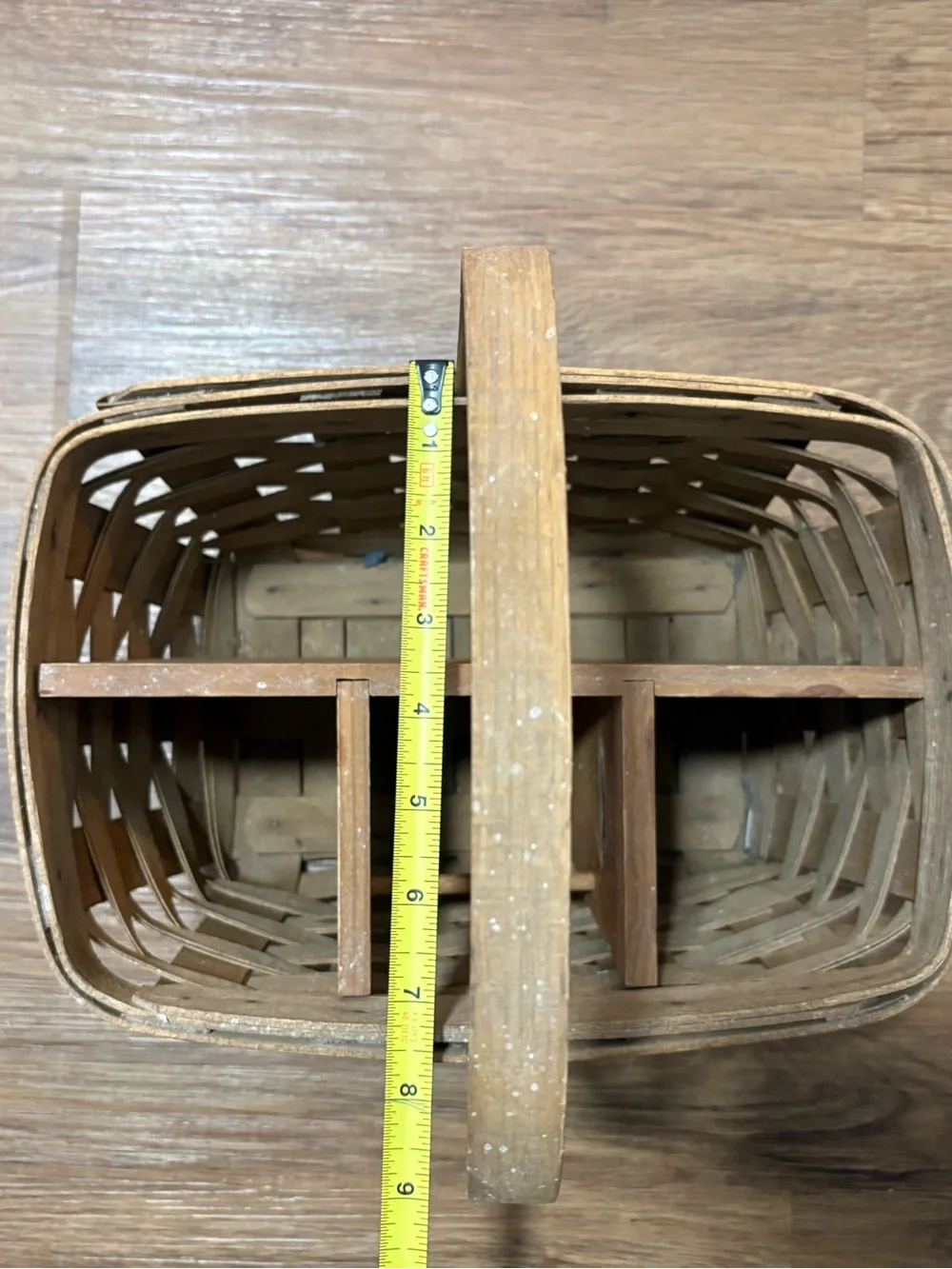 Longaberger Divided Basket Organizer Handwoven Wood Handle 3 Compartment Basket